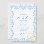 Chic Mediterranean Lemon Blue Tile Italian Wedding Einladung (Vorderseite)