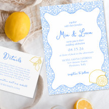 Chic Mediterranean Lemon Blue Tile Italian Wedding