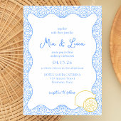 Chic Mediterranean Lemon Blue Tile Italian Wedding Einladung