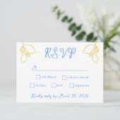 Chic Mediterranean Lemon Blue Tile Italian Wedding RSVP Karte (Stehend Vorderseite)