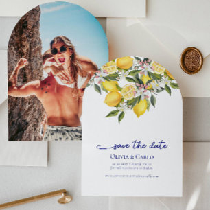 Chic mediterranes Foto Hochzeit Retten Sie das Dat Einladung