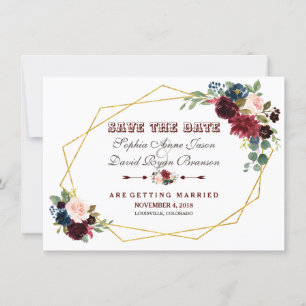 ChIc Merlot Navy Blauer Blütengoldrahmen Save The Date