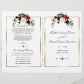 Chic Merlot Navy Floral Gold Rahmen Hochzeitsprogr (Vorderseite)