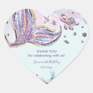 Chic Mermaid Birthday Baby Dusche Vielen Dank Herz-Aufkleber