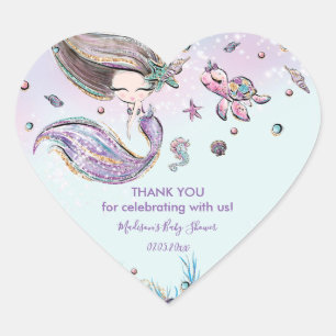 Chic Mermaid Birthday Baby Dusche Vielen Dank Herz-Aufkleber