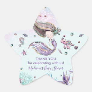 Chic Mermaid Birthday Baby Dusche Vielen Dank Stern-Aufkleber