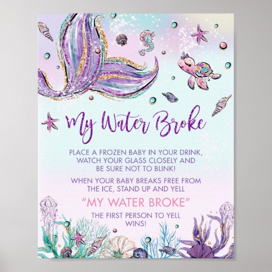 Chic Mermaid Schwanz Baby Dusche Mein Wasser Broke Poster (Vorne)