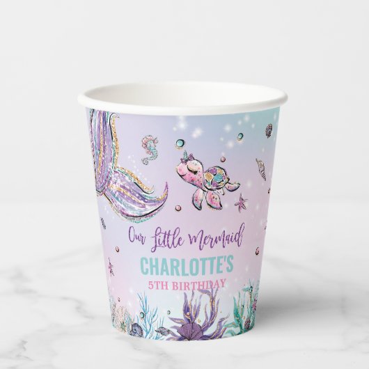 Chic Mermaid Schwanz Under Sea Birthday Party Pappbecher (Vorderseite)