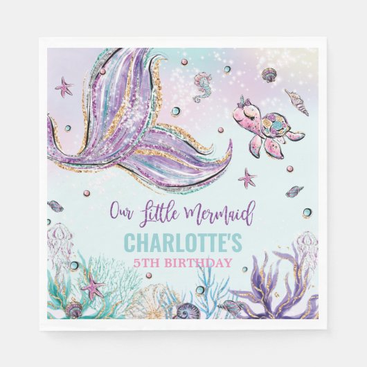 Chic Mermaid Schwanz Under Sea Birthday Party Serviette (Vorderseite)