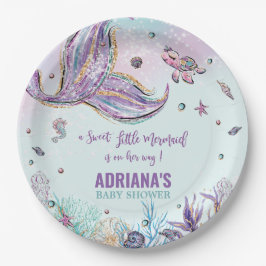 Chic Mermaid Schwanz Under Sea Girl Baby Shower Pappteller
