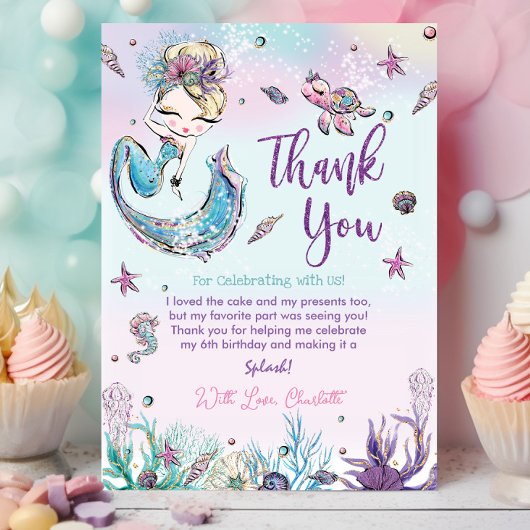 Chic Mermaid Under Sea Birthday Baby Shower Dankeskarte