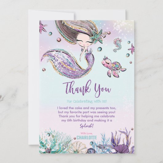 Chic Mermaid Under Sea Birthday Baby Shower Dankeskarte (Vorderseite)