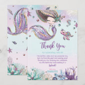 Chic Mermaid Under Sea Birthday Baby Shower Dankeskarte (Vorne/Hinten)