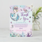 Chic Mermaid Under Sea Birthday Baby Shower Dankeskarte (Stehend Vorderseite)