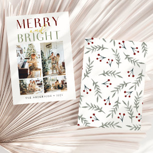 Chic Merry and Bright Four Foto Feiertagskarte