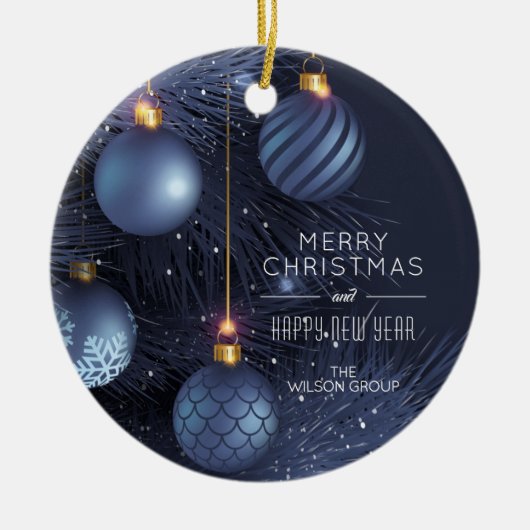 Chic Merry Christmas Blue Tree Ornaments Keramik Ornament (Vorne)