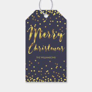 Chic Merry Christmas Gold Foil Confetti Blue Geschenkanhänger