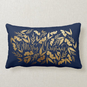 Chic Merry Christmas Gold Navy Blue Eucalyptus Lendenkissen