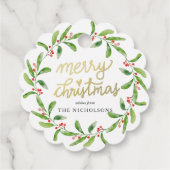 Chic Merry Christmas Holly Wreath | Gold Script Geschenkanhänger (Rückseite)