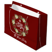 Chic Merry Christmas Poinsettia Monogram Große Geschenktüte (Vorderseite Schrägansicht)