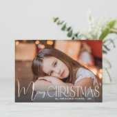 Chic Merry Christmas Script Foto Feiertagskarte (Stehend Vorderseite)