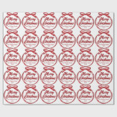 Chic Merry Christmas Script Red Ribbon Bow Geschenkpapier (Flach)