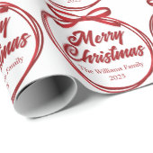 Chic Merry Christmas Script Red Ribbon Bow Geschenkpapier (Rolleneckpunkt)