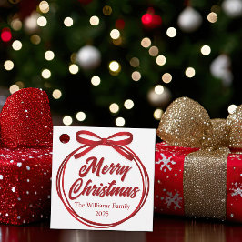 Chic Merry Christmas Script Red Ribbon Bow Party Geschenkanhänger