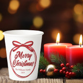 Chic Merry Christmas Script Red Ribbon Bow Party Pappbecher