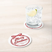 Chic Merry Christmas Script Red Ribbon Bow Party Runder Pappuntersetzer (Vor Ort)