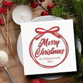 Chic Merry Christmas Script Red Ribbon Bow Party Serviette