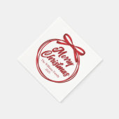 Chic Merry Christmas Script Red Ribbon Bow Party Serviette (Ecke)