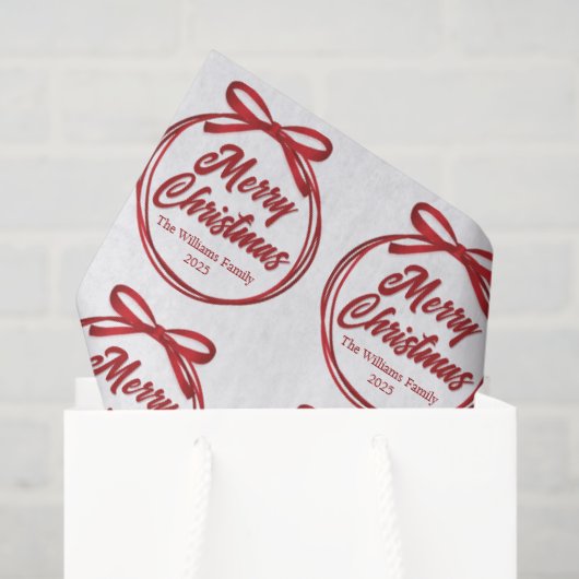 Chic Merry Christmas Script Red Ribbon Bow Seidenpapier (Geschenktüte)