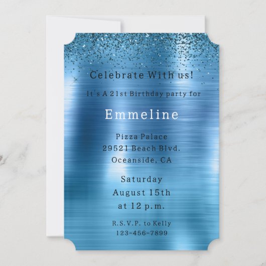 Chic Metallic Aqua Blue Glitzer Einladung (Vorderseite)
