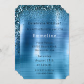 Chic Metallic Aqua Blue Glitzer Einladung (Vorne/Hinten)