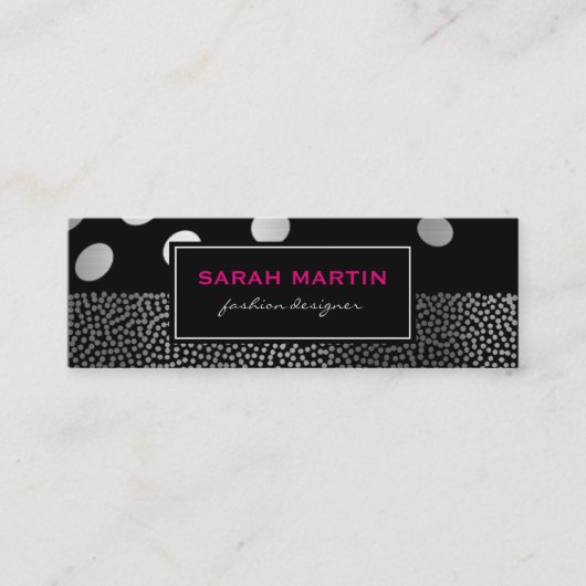 Chic Metallic Dots Pattern Black Label Mini Visitenkarte (Vorderseite)