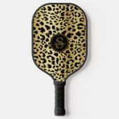 Chic Metallic Gold & Black Leopard Print Girls Pickleball Schläger (Vorderseite)