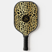 Chic Metallic Gold & Black Leopard Print Girls Pickleball Schläger (Rückseite)