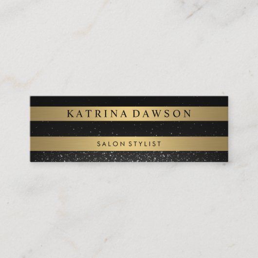Chic Metallic Gold Streifen Confetti Glow Mini Visitenkarte (Vorderseite)