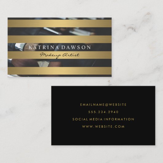 Chic Metallic Gold Streifen Makeup Pinsel Visitenkarte (Vorne/Hinten)