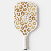 Chic Metallic Gold & White Leopard Print Girls Pickleball Schläger (Rückseite)
