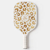 Chic Metallic Gold & White Leopard Print Girls Pickleball Schläger (Vorderseite)