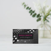 Chic Metallic Punkte Muster Black Label Visitenkarte (Stehend Vorderseite)