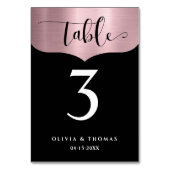Chic Metallic Rose Gold Black Script Hochzeit Tischnummer (Rückseite)