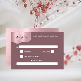 Chic Metallic Rose Gold Pink Wedding RSVP Card Karte