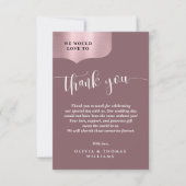 Chic Metallic Rose Gold Script Wedding Dankeskarte (Vorderseite)