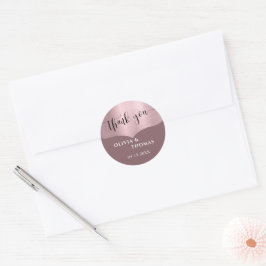 Chic Metallic Rose Gold Script Wedding Vielen Dank Runder Aufkleber