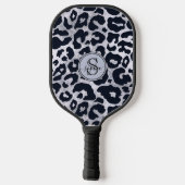 Chic Metallic Silver Gray Black Leopard Print Pickleball Schläger (Rückseite)