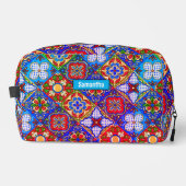 Chic Mexican Talavera Blue lila Fliesen Monogramm Waschbeutel (Vorderseite)