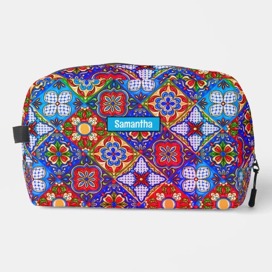 Chic Mexican Talavera Blue lila Fliesen Monogramm Waschbeutel (Vorderseite)